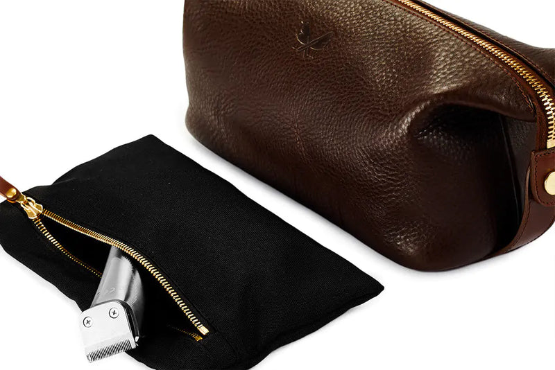 Leather Wash Bag / Dopp Kit, Brown