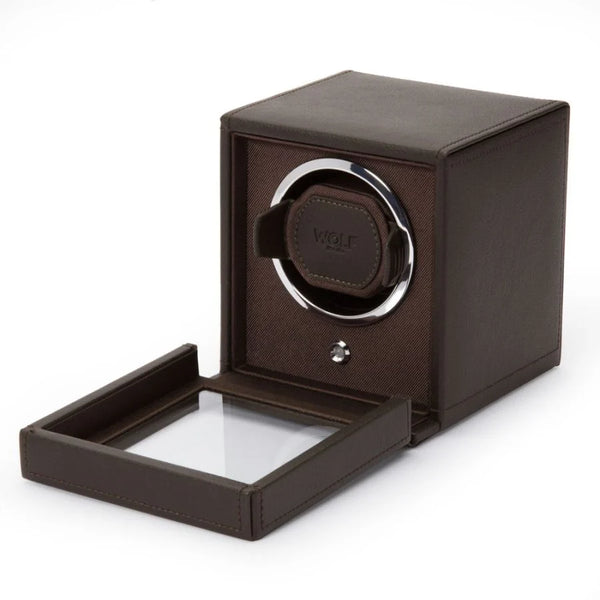 Cub Single Watch Winder with Cover - Brown