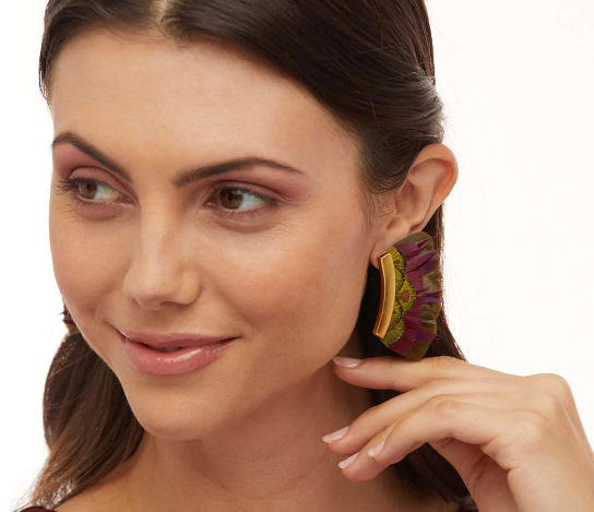 Melina - Feather Crescent Earrings