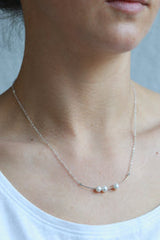 Floating Triple Pearl Bar Drop Necklace