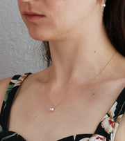 Bezel Wrapped Pearl Drop Necklace